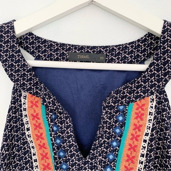 THML Embroidered Halter Dress in blue boho print size XS - Picture 3 of 7